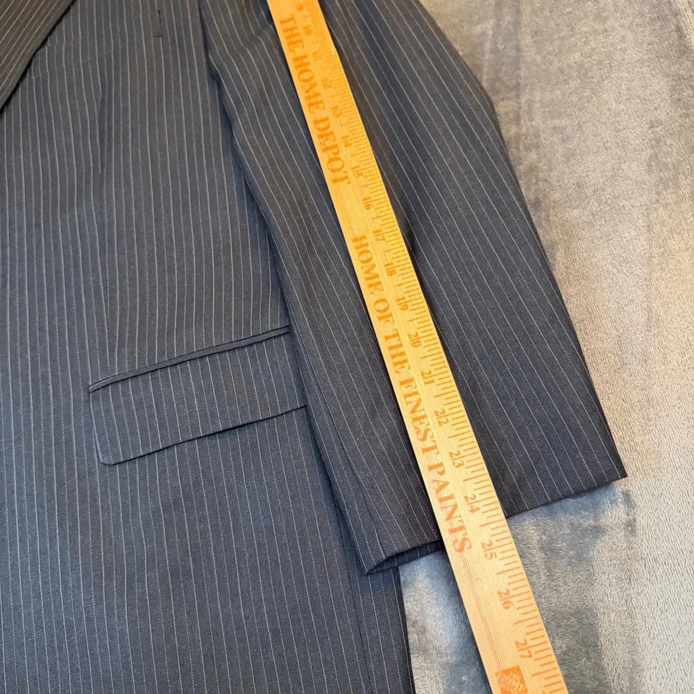 Lauren Ralph Lauren Pinstripe Suit Jacket Mens 46‎ Regular Gray Blue Wool Blazer